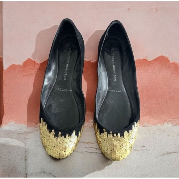 SIGERSON MORRISON Black Gold Suede Sequined Ballet Flats Size 6 - Picture 1 of 8